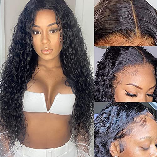 Water Wave Lace Front Wigs Human Hair Pre-Plucked for Black Women 180% Denisty Water Wave Curly Human Hair Lace Front Wigs 10A Brazilian Virgin Water Wave Frontal Wig Natural Hair Wig 26Inch