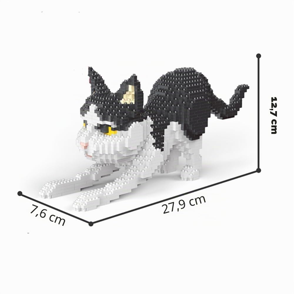 Juego de Bloques Micro Mini de Modelo de Gato Vaca: Disfruta de Patrones Blanco y Negro en Capas con la Dinámica Postura de Carrera (Cow Cat)