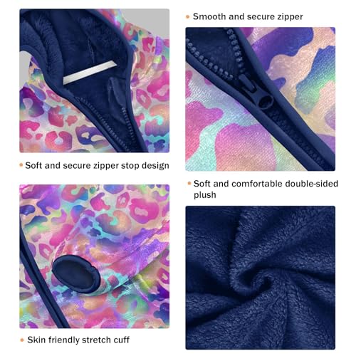 Rainbow Leopard Toddler Fleece Jacket Baby Boys Hooded Zipper Long Sleeve Thick Warm Outerwear 3-10 Years3