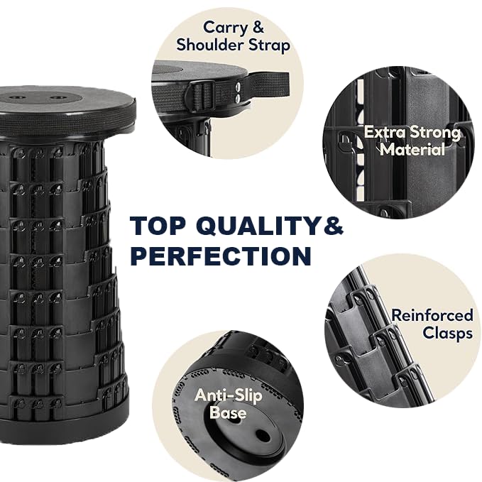 Collapsible Stool, Camping Stools for Adults with Load Capacity 550lbs?Upgraded Folding Seats with Carrying Straps for Outdoor Fishing Hiking Gardening Travel BBQ