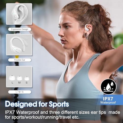 Aptkdoe 2 Sets Wireless Earbuds Sport, Bluetooth 5.4 Over Ear Buds Stereo Deep Bass Over Ear Bud with Earhooks, 75H Wireless Earphones with Mic, IPX7 Waterproof Earphone for Sports Rose Gold+White - image 5