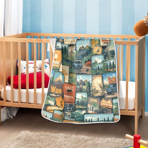 Image of Baby Swaddle Blanket for Boys Girls Soft Warm Stroller Throw Blanket for Newborn Infant Toddler 30X40in Camping National Park Colorful Labels Emblems (3)