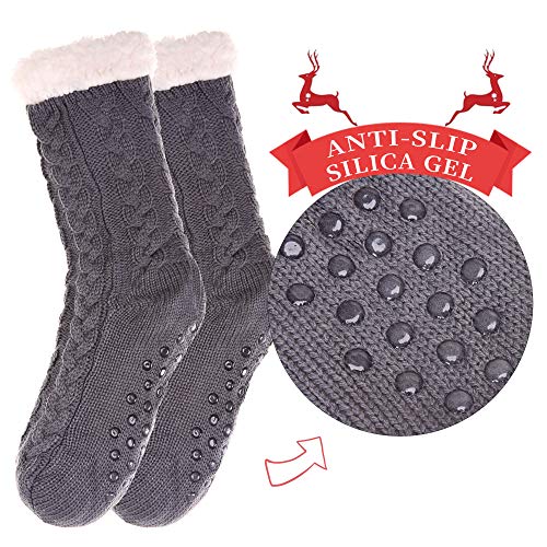 SDBING Women's Winter Super Soft Warm Cozy Fleece Lined Fuzzy Slipper Socks with Grippers2