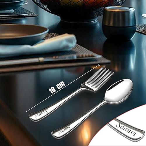 Image of Savri Personalized Kids Stainless Steel Dinner Plate - Customized Laser Photo & Name Engraved Round Plate, Spoon & Fork | Cute Cartoon Design | Baby,Toddler & Kids Gift for Birthday,Return & Daily Use