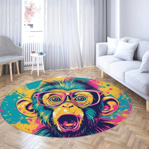 Tapis rond singe à lunettes 180cm lavable et antidérapant - 2
