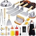 33PCS Griddle Accessories Kit, Flat Top Grill Accessories Set for Blackstone and Camp Chef, Stainless Steel Grill Spatula Set with Enlarged Spatulas, Basting Cover, Burger Press for Outdoor Barbecue