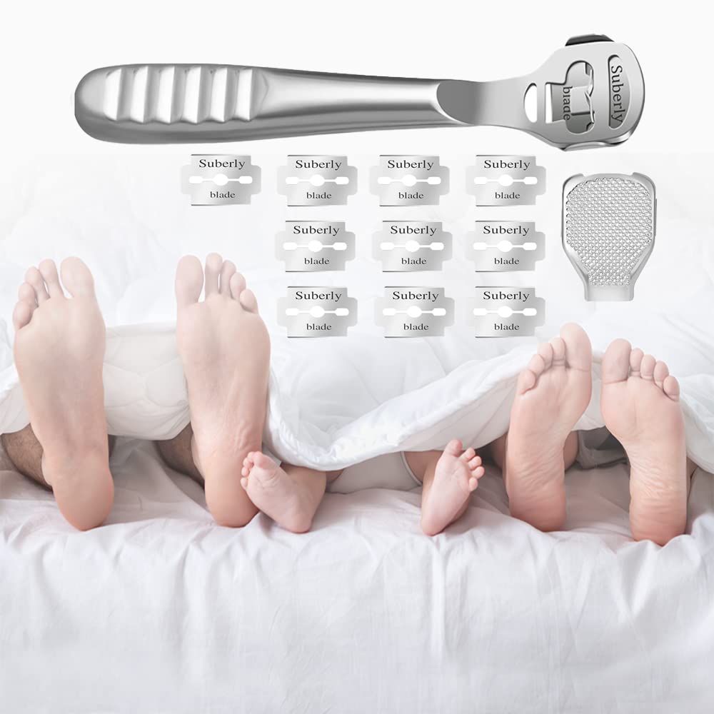 Rallador de Pie Pedicura, Cuchillos de Pedicura Multifuncional, Herramienta de Cuidado de Pies, Profesional Pedicura Kit Herramientas con 10 Cuchillas Plata