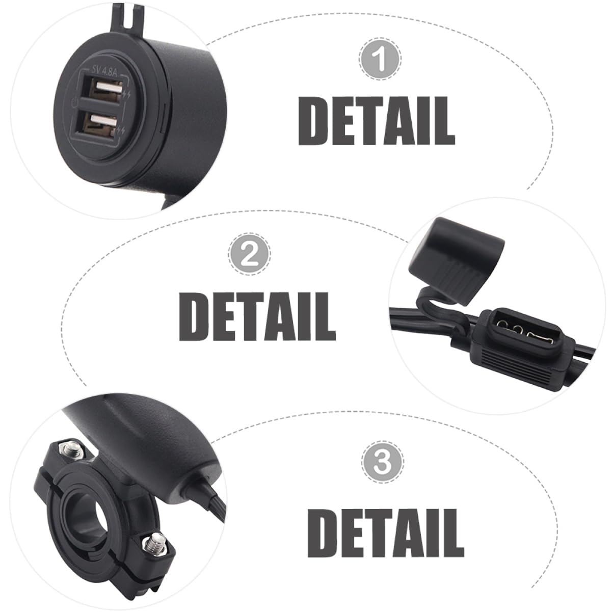 DOITOOL 12v/24v Motorcycle Car Charger 4.8a Dual USB Abs Waterproof Cover Switch Control
