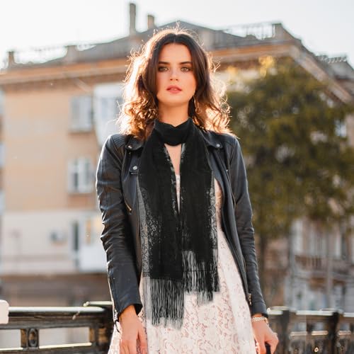 Women's Floral Lace Scarf Shawl with Tassels, Formal Wraps Soft Mesh Fringe Wraps for Wedding Evening Party Dress4