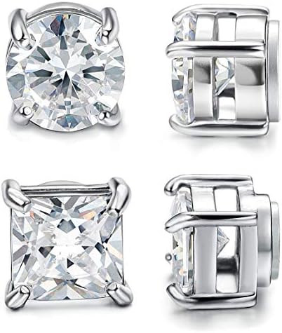 Jstyle 2 Pairs Stainless Steel Magnetic Stud Earrings for Men Women Non-piercing CZ Hypoallergenic 5-8MM