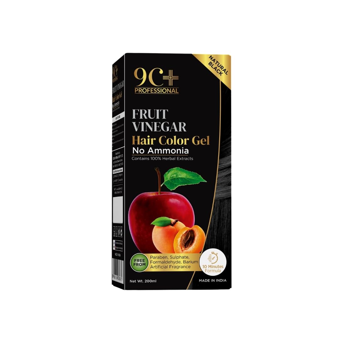9C+ Professional Fruit Vinegar Hair Color Gel With 100% Herbal Extracts And No Ammonia, Natural Black 200Ml-picture-21
