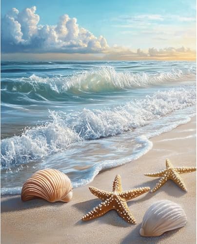 Ycydilirab Diamond Art Kits for Adults Beach Shells-5D Diamond Painting for Adults Seaside Scenery DIY Gem Painting Perfect for Relaxation and Home Wall Decor 12x16inch