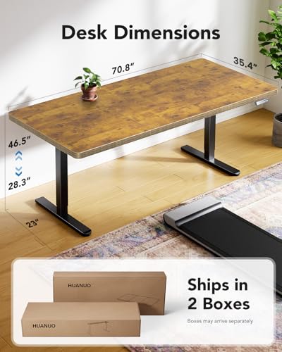 Image of HUANUO 71 x 35 inch Electric Standing Desk, Powerful Brushless Motor Large Height Adjustable Table, 4 Memory Preset Sit Stand Up Desk, Home Office Computer Table with Thick T-Shaped Frame, Vintage