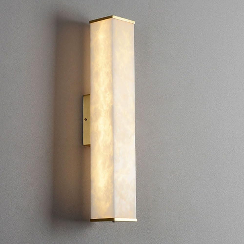 ZGDHWCR 15.7in Rectangular Wall Lamp, Medieval Style Natural Alabaster Wall Sconce, LED Warm Light Marble Wall Light, Entrance Staircase Bedroom Wall-Mounted Decorative Lighting Fixtures