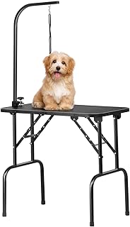 Yaheetech 32-inch Foldable Pet Dog Grooming Table with Adjustable Height Arm Drying Table for Home w/Noose for Small Dogs Cats Non-Slip Maximum Capacity Up to 220lbs Black