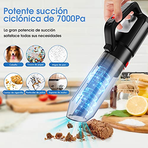 Aspirateur a Main sans Fil - 7000 PA Aspirateur Main,2000 mAh Aspirateur Voiture Puissant,Aspirateurs à Main avec Filtre Lavable,Aspirateur de Table Sec et Humide pour Poils d'animaux,Maison,Voiture - Image 3