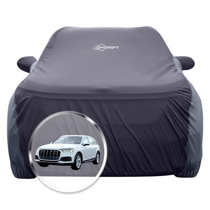 Image of NEODRIFT 'SuperTech' Car Cover for Audi Q7 (100% Water-Resistant, All Weather Protection, Tailored Fit, Multi-Layered & Breathable Fabric) (Colour: Black+D.Grey)