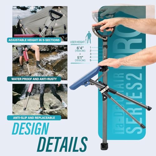 STEP2GOLD Ta-Da Chair Series 2 PRO, Portable Trekking Hiking Pole, Folding Walking Stick with Seat, Walking Cane with Chair, Foldable Chair, Lightweight Aluminum, Easy Carry and Storage, Anti-Slip