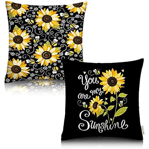 You Are My Sunshine Sunflower Cushion Cover Throw Pillow Covers Set Of 2 Home Decorative Bee Sofa Pillows Cotton 18 X 18 Inches Square Housewarming Gift Cover