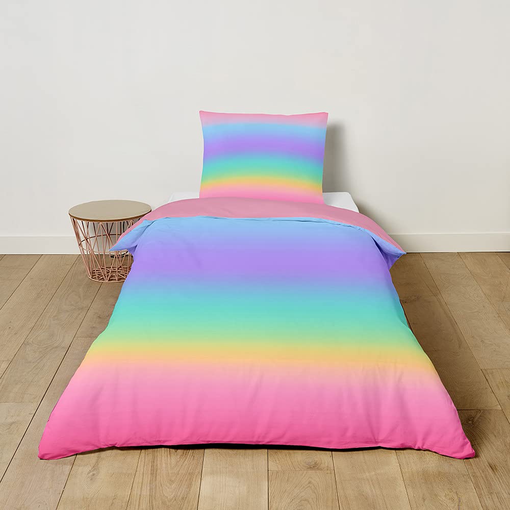 FANSU Children Baby Girls Boys Kids Duvet Cover Bedding Set 2 Piece, Nursery Easy Care Quilt Cover with zipper & Pillow Set for Toddler Cot Bed - Rainbow color (rose red,100x135cm+40x60cm)