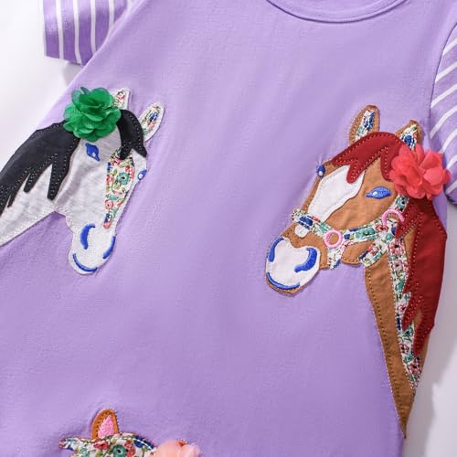 Hongshilian Toddler Girls' Cotton Casual Dress Cartoon Embroidery Applique Basic Short Sleeve Tunic Shirt Dresses4
