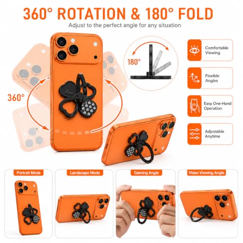 Image of Mizi 2Pack Clover Phone Ring Holder Stand, 360 Rotation & 180 Fold Finger Grip Kickstand, Strong 3M Adhesive, Bling Rhinestone Phone Ring for iPhone, Samsung & Most Smartphones - Black