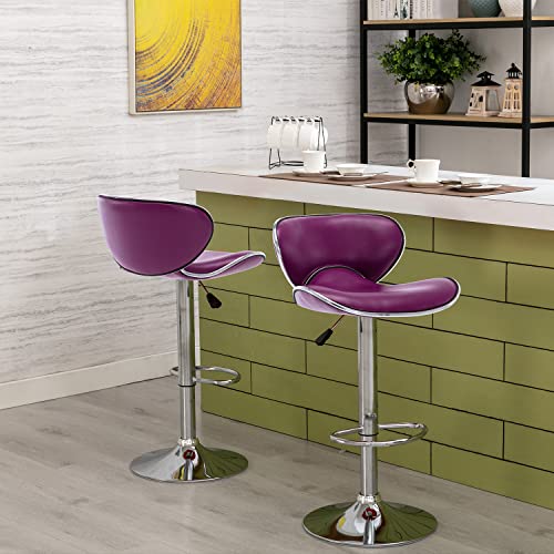 Vogue Furniture Direct Pu Leather Adjustable Bar Stools, Modern Swivel Airlift Barstools With Back, Armless Counter Height Chairs For Kitchen Dining Pub Cafe Set Of 2 (Purple) #TOP1
