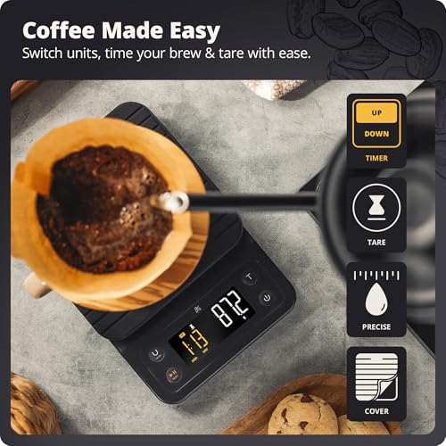 Greater Goods 0.1g Precision Coffee Scale with Timer - 3kg Digital Kitchen Scale (Onyx Black)