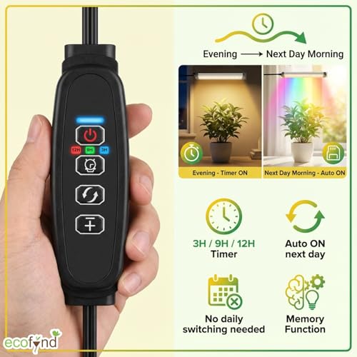 Image of ecofynd Aira2 2 Years Warranty Grow Light for Indoor Plants (Seedlings & Leafy herbs), White Spectrum Auto On /Off Automatic Timer, 2 Head 10 Watt LED Artificial Sunlight, 1.8M Wire Type C Connector