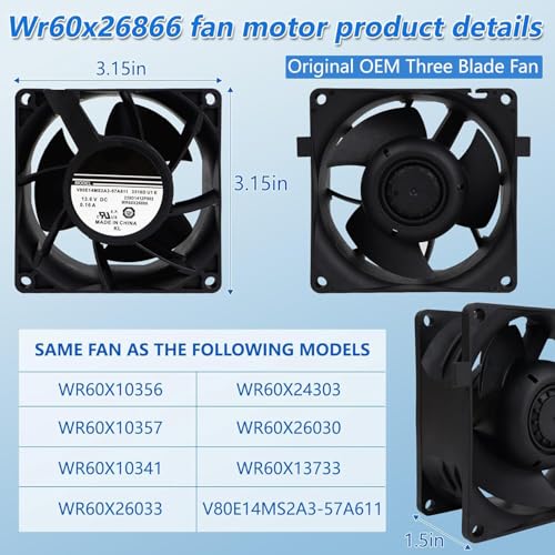 Image of WR60X26866 Refrigerator Evaporator Fan Motor, Fit GE Refrigerator Fan, Replacement for V80E14MS2A3-57A611Fan Motor, OEM Refrigerator Fan, Replace WR60X10356, WR60X10357