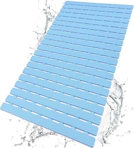 Image of HomeCloud Non-Slip Shower Mat for Bathtub, Anti-Slip Bath Mat with Suction Cups, Drainage Holes & Foot Massage Exfoliating Surface (Blue)