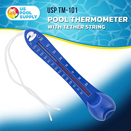 U.s. Pool Supply Pool Analog Thermometer With Tether String, Blue - Measures Water Temperature Up To 120° F (50° C) - Swimming Pools, Spas, Hot Tubs, Ponds #TOP1