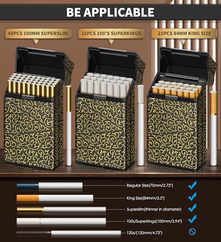 X-LIGHTER XL079 Cigarette Case for 100's King Size, with USB Coil Lighter, Smell-Proof, Vintage PU Leather 100mm Cigarette Holder Cases for Men Women Gifts