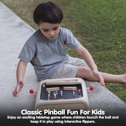 Image of PlanToys Pinball Wooden Tabletop Arcade Game for Kids Ages 3+ | Montessori Toy for Coordination, Focus & Fine Motor Skills | Eco-Friendly Educational Indoor Game