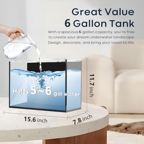 6 Gallon Glass Fish Tank 5 Gallon, Small Aquarium Fish Bowl Cube for Betta Goldfish Snails Shrimp Aquatic Planting, Easy to Maintain Ultra Clear Rimless Design Low Iron - Image 4
