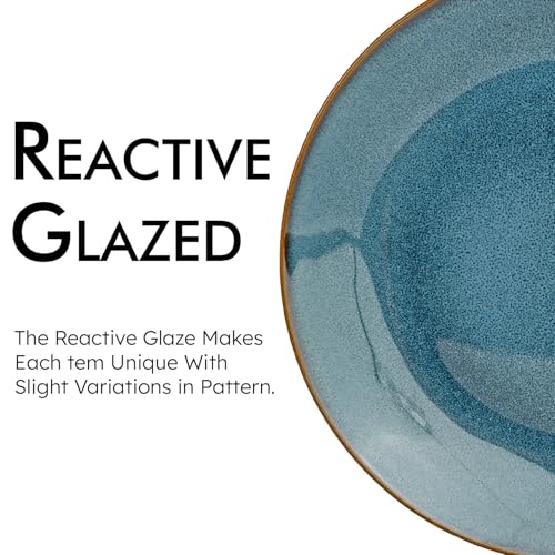 Image of Reactive Handpainted Premium Ceramic 4 Small Plates | Quarter Plates | Stoneware | Microwave and Dishwasher Safe | Pack of 4 | Greenish Blue