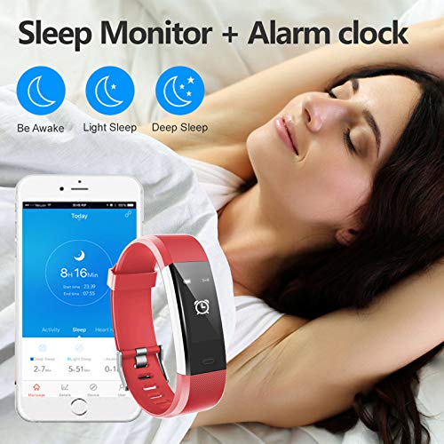 Lintelek Fitness Tracker - Activity Tracker with Heart Rate Monitor, Waterproof Smart Fitness Watch with Sleep Monitor, Step Counter, Calorie Counter, Pedometer Watch for Women Men and Gifts(Red) - Thumbnail 4