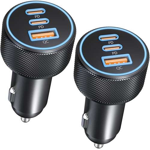 67W 3-Port Zigarettenanzünder USB C, USB-C & USB-A Auto Ladegerät PD/QC kfz Schnellladegerät 12V USB Adapter für iPhone 17e/17/Air/16/15/14/13/Pro Max/16e, iPad, Samsung S25/S24/S23, Pixel, 2Pack
