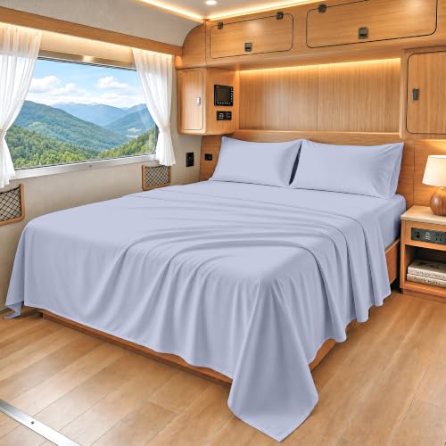 Image of SGI bedding 100% Egyptian Cotton Sheets RV King Size - 600 Thread Count Sheets Set, Soft, Cooling, 15 inch Deep Pocket, Luxury Hotel Bedding, Breathable, Durable - Cornflower Blue