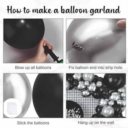 Image of Black and Silver Balloon Garland Kit, 48 Pieces, Moon and Star Foil Balloons for Birthday Decoration, Home decor