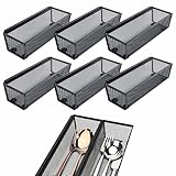 Organizador de cajones de cocina, 6 cestas de almacenamiento de malla negra, soporte para botellas de sabor, organizador de cajones de utensilios con lado entrelazado para tenedores, cucharas y