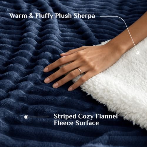 Image of BEDELITE Soft Sherpa Throw Blanket for Couch, Fluffy Gift, Navy, 50x60