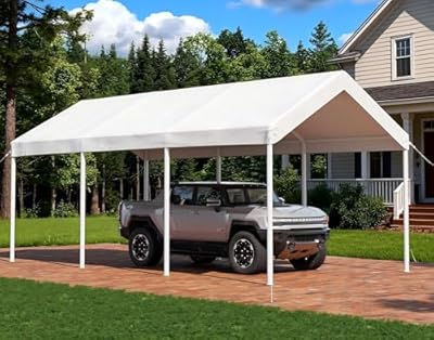 Aoxun 10x20 FT Carport Heavy Duty Car Canopy with Tarp & Wind Resistance Portable Garage Car Tent Outdoor Car Port with Tear Resistant Canopy, No Sidewall - Milky White