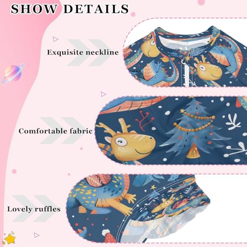Christmas Cartoon Dragon Girls Long Sleeve Swimsuits One Piece Zipper Bathing Suit UPF 50+ Rashguard Swimwear4