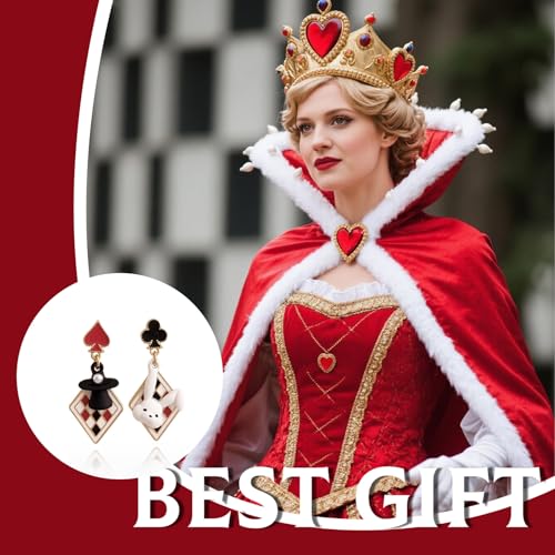 Queen of Hearts Earrings Red Heart Poker Asymmetric Rabbit Long Clock Poker Dangle Earrings Queen of Hearts Costume Women Accessories3
