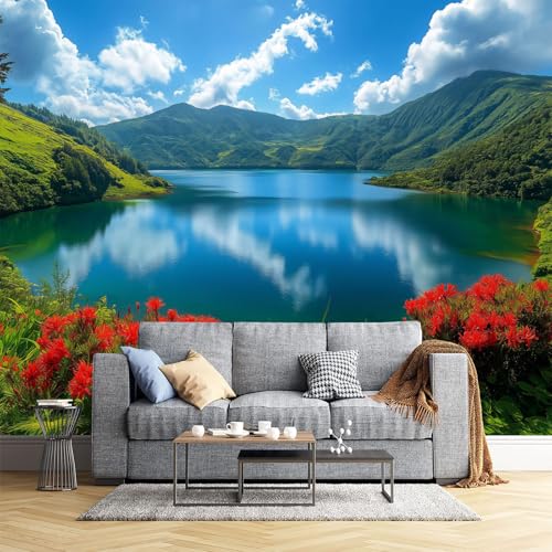 JEDTAKCT Flores Lagos 3D Murales De Pared, Paisajes Naturales Papel Pintado Murales Decoración Hogareña Artes De Salón, Dormitorio, Habitación Para Niños, Pared De Tv(350X256Cm)