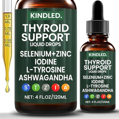 Kindled Thyroid Support Drops | Selenium Zinc Iodine L-Tyrosine Ashwagandha Liquid Drops Thyroid Bloom Support | Body Balance & Support - 4 FL.OZ (1)