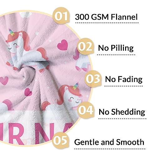 Personalized Unicorn Blanket Gifts with Name - 60"x80" Cute Throw for Girls & Women - Pink Soft Fuzzy Blankets for Bed, Couch & Living Room