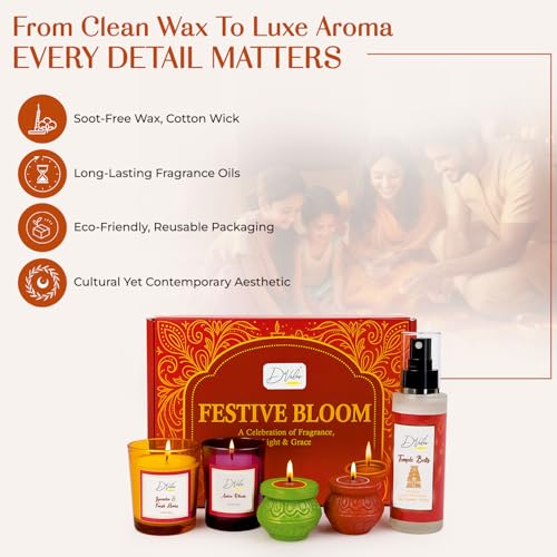 Image of D'Velas Festive Bloom Gift Hamper | Scented Candle, Room Freshener & Decorative Diyas | Premium Fragrance & Holiday Decor Gift Box for Home, Office, Friends, Family & Corporate Gifting