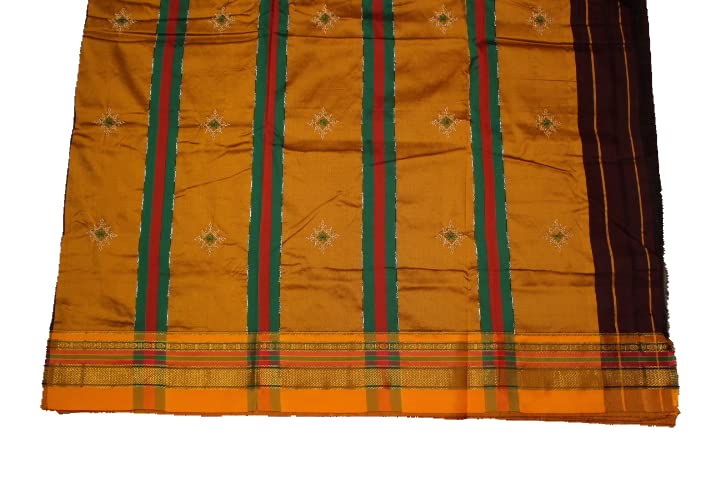Image of Women Ilkal Cotton Blended Silk Kasuti Embroidery Saree with Traditional Stripe Pallu Unstitched Blouse Pattu